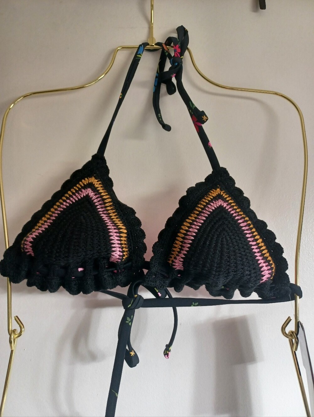 Salt + Cove Black and Pink Bikini Top with Black Trim XS NWT